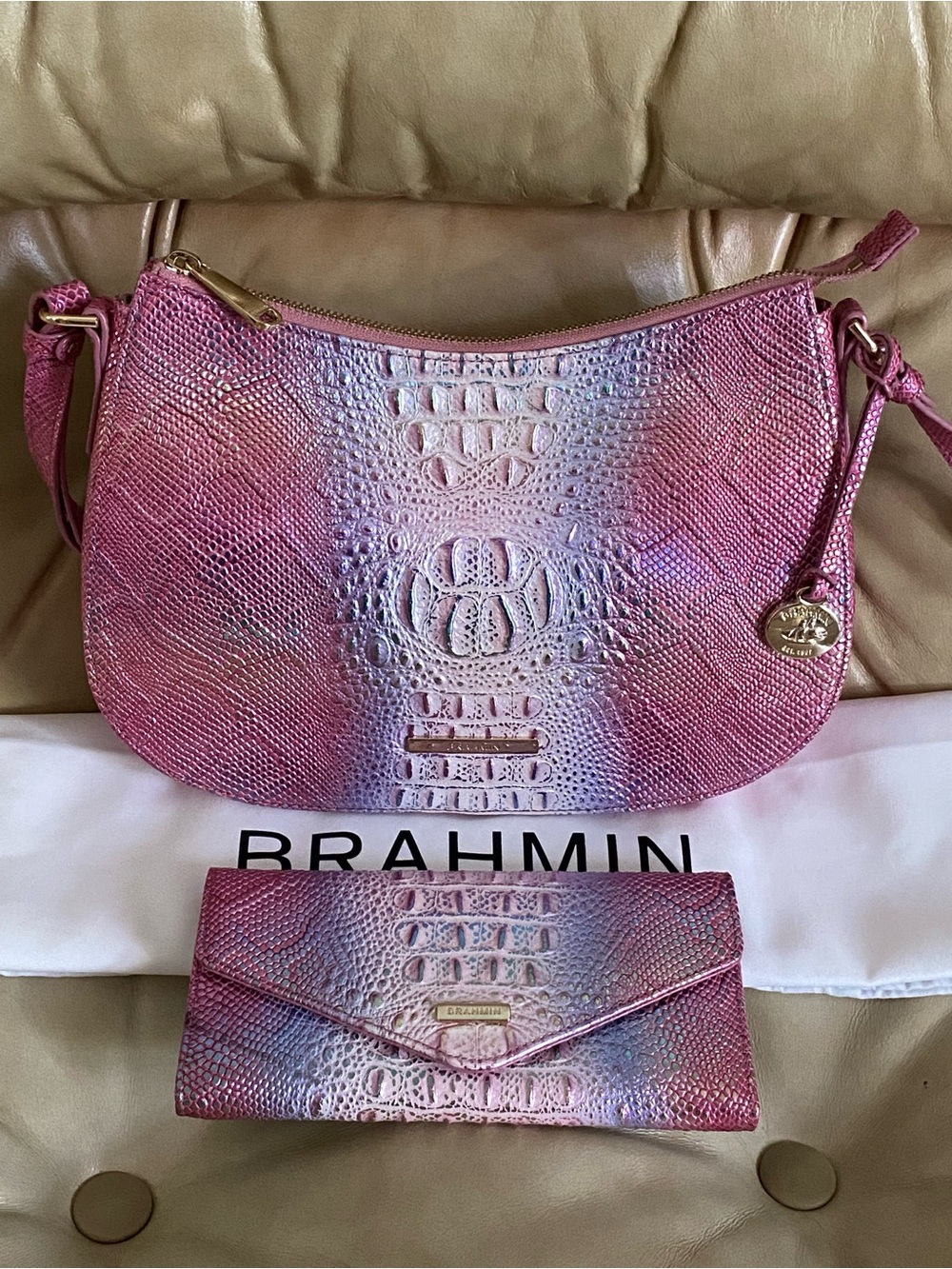 NWOT Brahmin Shayna Crossbody & Veronica Wallet Pink Melbourne Leather